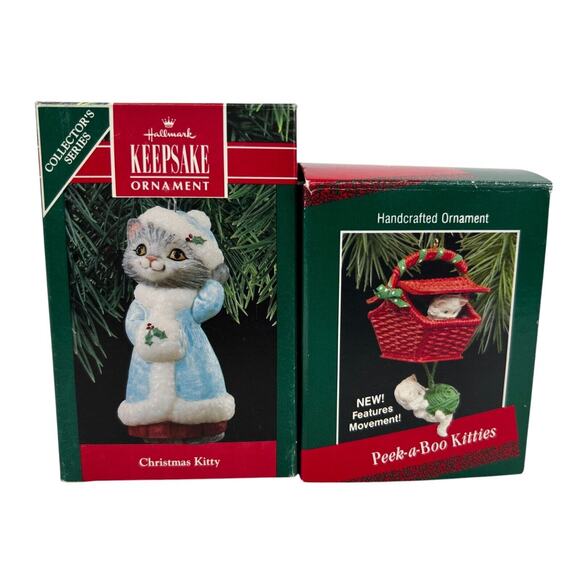 Hallmark Keepsake Ornament 1988 Peek-a-boo Kitties and Christmas Kity 1988/1990 - Picture 1 of 7